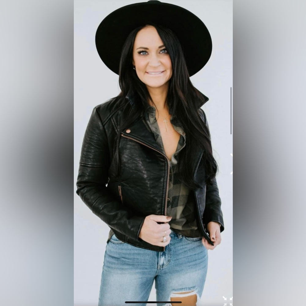 Lily and Lottie faux leather jacket with rose gold hardware
